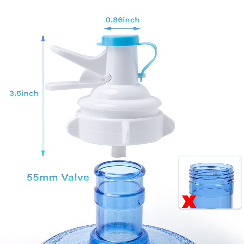 OHOH 2 Pack Water Dispenser Valve, Water Jug Dispenser Valve, Jug Cap Bottle Spout Reusable Plastic Spigot Faucet with Dustproof Cap and Wood Stick for 55mm Non Threaded Crown Top Drinking Bottle - Image 2