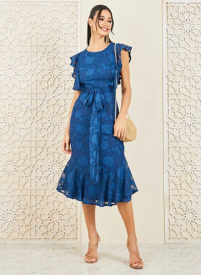 Styli Burnout Texture Self Tie Up A-Line Dress