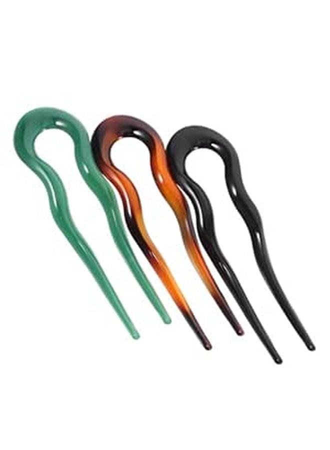 Vintage U Shaped French Hair Pins Set For Women Bridal Bun Jade Green Orange Yellow Black - Image 1