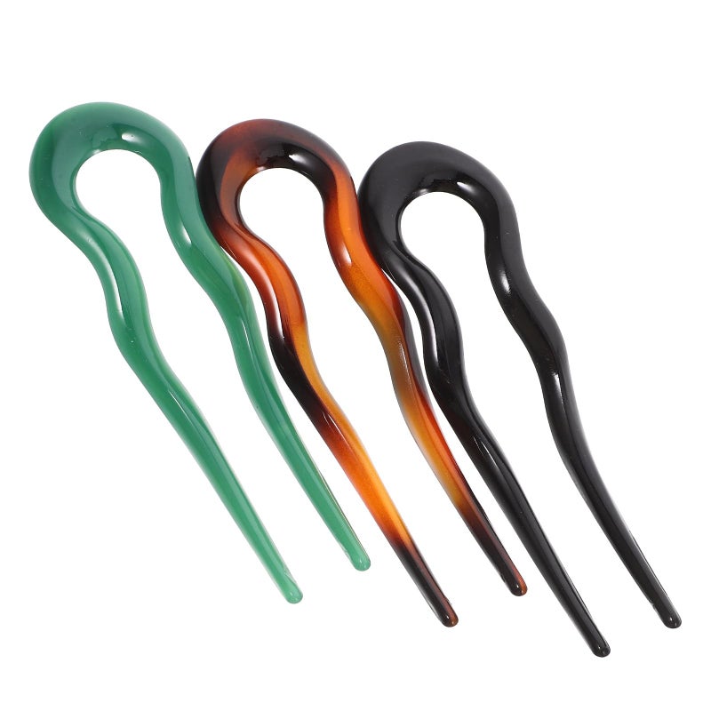 Vintage U Shaped French Hair Pins Set For Women Bridal Bun Jade Green Orange Yellow Black - Image 2