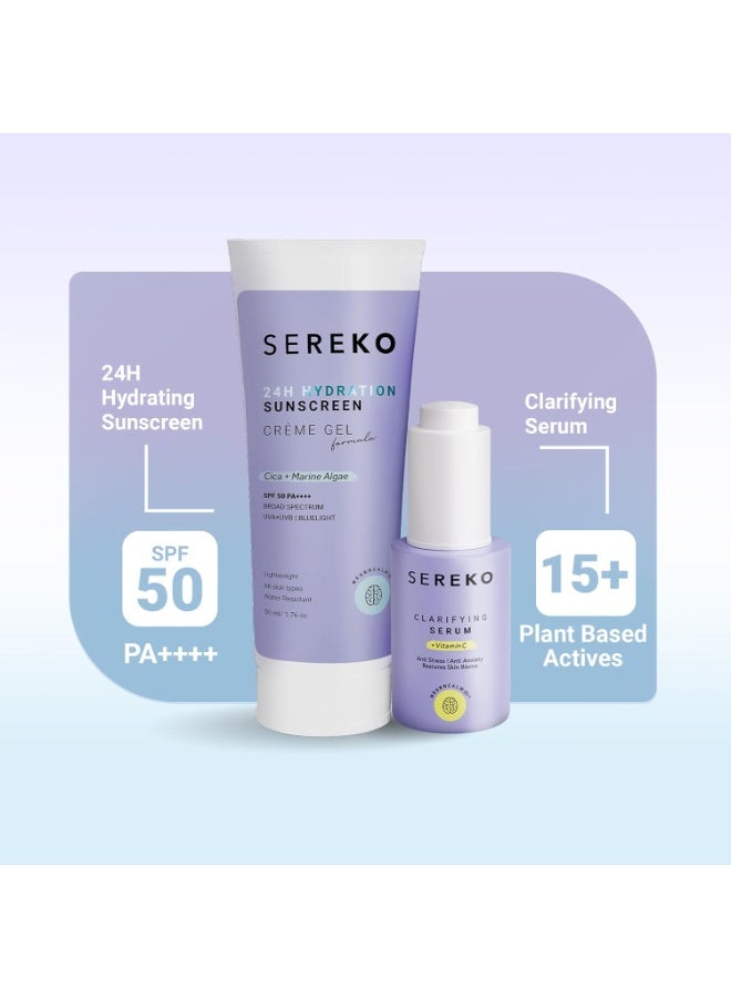 Sereko Clarifying Serum Vitamin C Glowing & Brightening Face Serum 30 ml& Sunscreen Cream Gel SPF 50++++ for Women & Men (Glow & Protect Duo) 50ml - Image 3