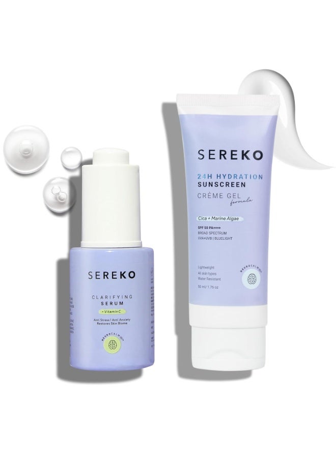 Sereko Clarifying Serum Vitamin C Glowing & Brightening Face Serum 30 ml& Sunscreen Cream Gel SPF 50++++ for Women & Men (Glow & Protect Duo) 50ml - Image 1