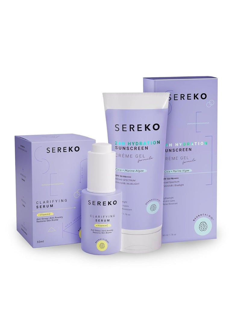 Sereko Clarifying Serum Vitamin C Glowing & Brightening Face Serum 30 ml& Sunscreen Cream Gel SPF 50++++ for Women & Men (Glow & Protect Duo) 50ml - Image 2