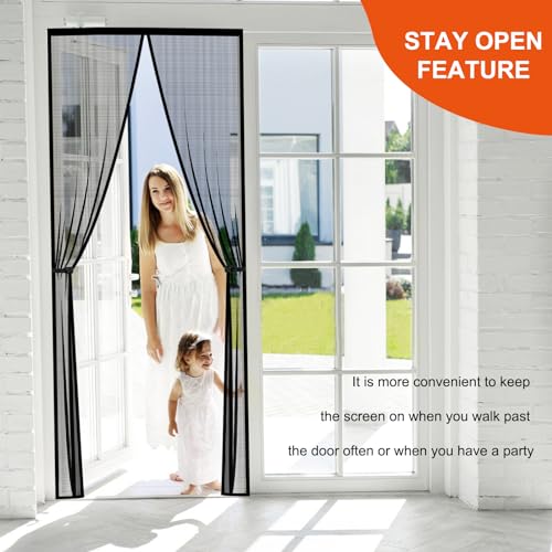 Iduontis Fiberglass Magnetic Screen Door Fit Door Size 34 x 82 in- Heavy Duty Fiberglass Screen Door Mesh for Interior Door, Patio and Sliding Doors - Door Screen Magnetic Closure Let Fresh Air in - Image 3