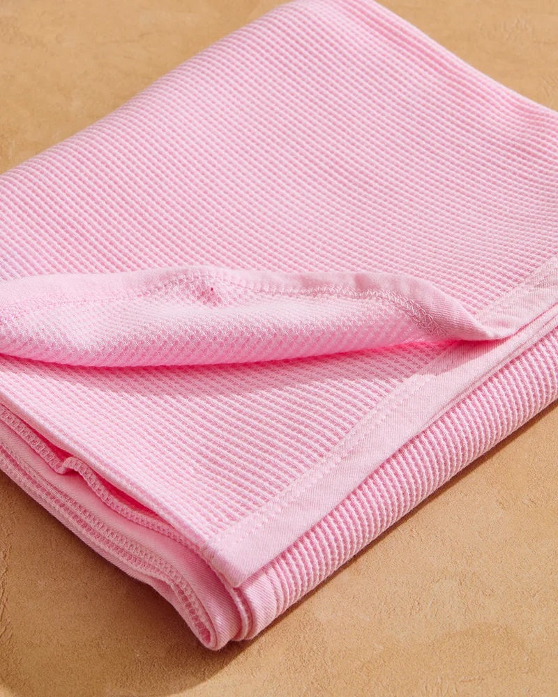 Redtag Pink Cotton Waffle Baby Blanket (Single Piece)