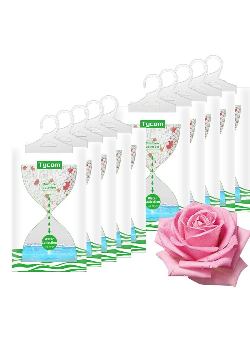 تايكوم مزيلات الرطوبة، عبوات رطوبة معلقة لامتصاص الرطوبة الزائدة بشكل فعال، مزيلات رطوبة الخزانة ومزيلات الروائح للمنزل والسيارة - وردي 10 قطع - Image 1