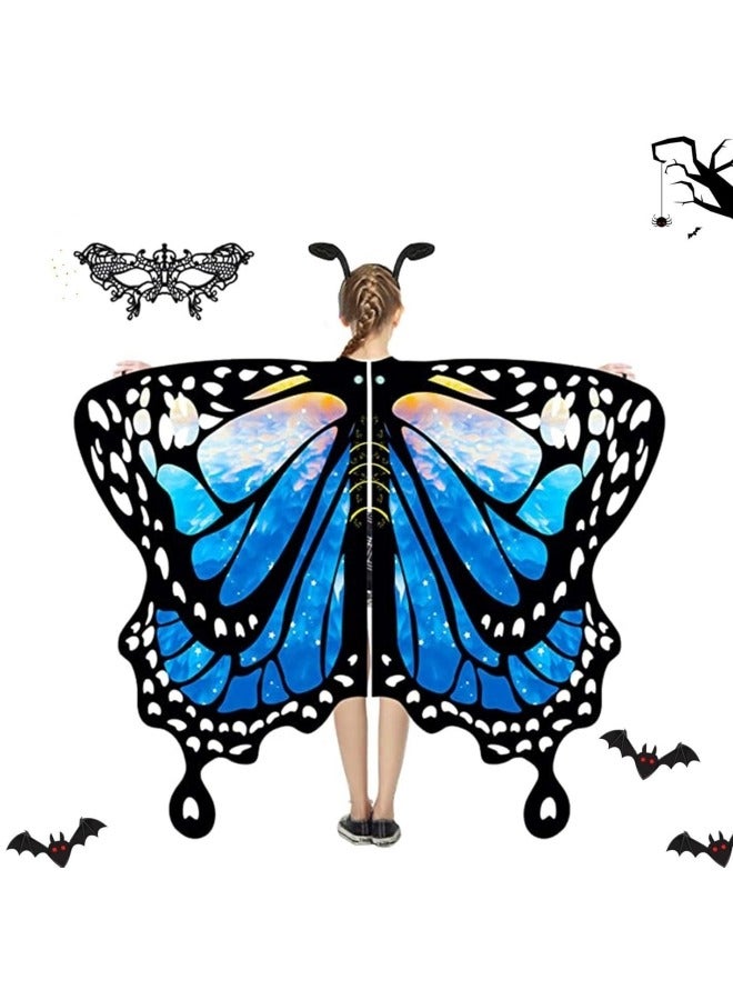 CCOVERY Butterfly Wings for Girls, Double Sided Printing Butterfly Wings with Antenna Headband and Mask, Fairy Ladies Cape Nymph Pixie Cloak - Image 1