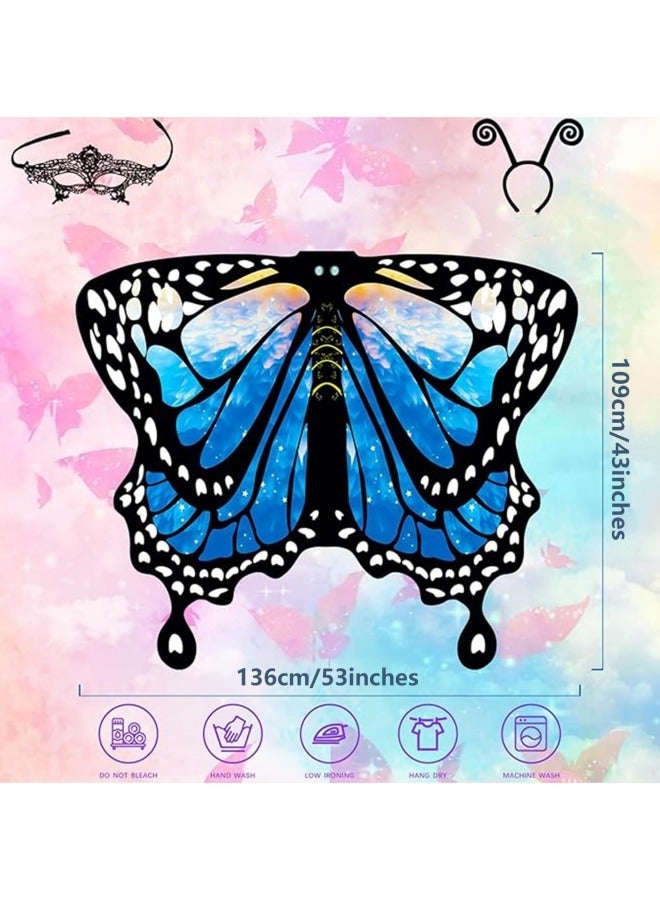 CCOVERY Butterfly Wings for Girls, Double Sided Printing Butterfly Wings with Antenna Headband and Mask, Fairy Ladies Cape Nymph Pixie Cloak - Image 2