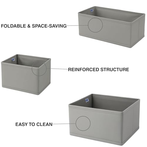 Skrill 12-Piece Foldable Cloth Storage Box Set | Cube Baskets, Bins & Dividers for Closet & Dresser Drawer Organization - Grey - Image 5