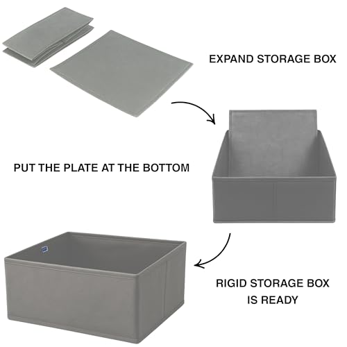 Skrill 12-Piece Foldable Cloth Storage Box Set | Cube Baskets, Bins & Dividers for Closet & Dresser Drawer Organization - Grey - Image 4