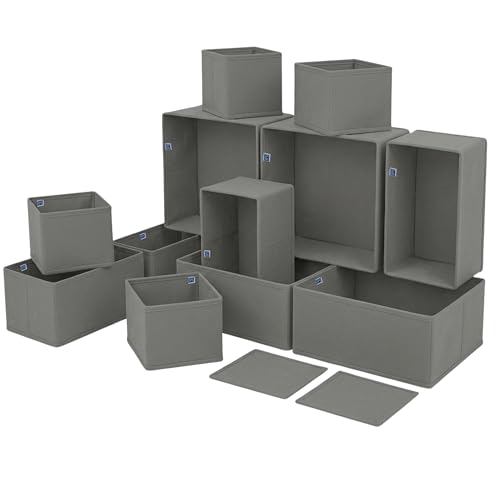 Skrill 12-Piece Foldable Cloth Storage Box Set | Cube Baskets, Bins & Dividers for Closet & Dresser Drawer Organization - Grey - Image 1