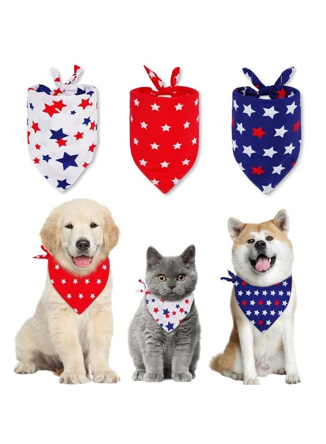 Whaline 4th of July Star Dog Bandanas 3 Pack Patriotic Blue Red White Star Adjustable Pet Scarf Washable Triangle Bibs Pet Kerchief for Independence Day Catd Dogs, 17.7 x 17.7 x 27.6 Inch  - Image 1