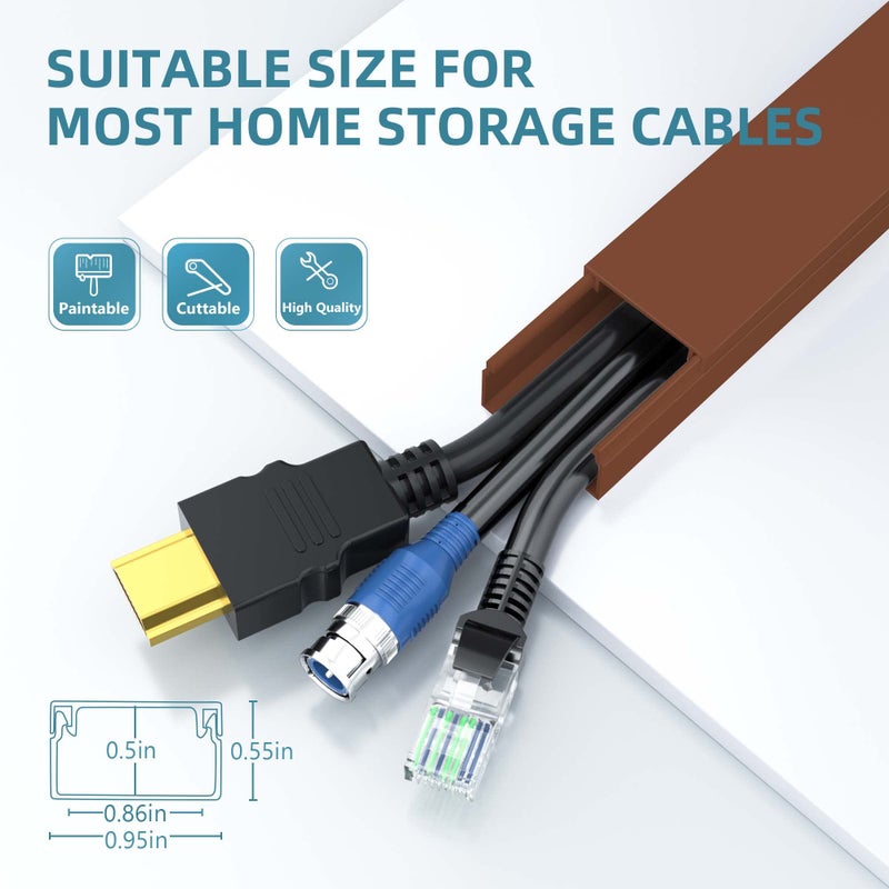 Delamu Wire Hider, 157in Delamu Cord Hider Wall, Paintable Wire Covers for Cords, TV Cable Hider Wall Kit, Cable Covers Raceway, Cable Management Hide TV Cords for Wall Mount TV, 10XL15.7 W0.95 H0.55in Brown - Image 3
