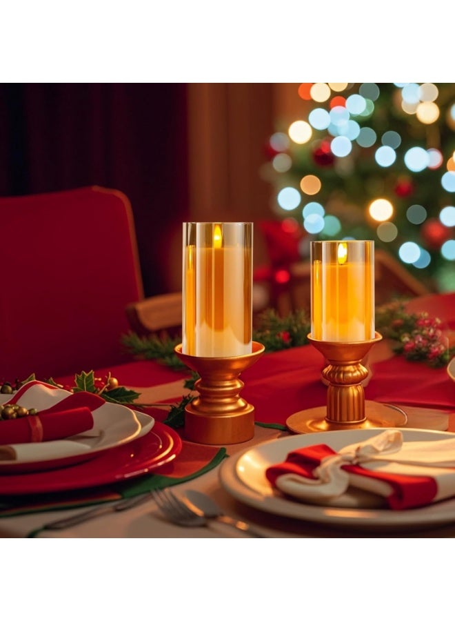 انفلكس مجموعة من 3 شموع زجاجية بدون لهب تعمل بمؤقت وجهاز تحكم عن بعد وشمعة عمودية متوهجة تعمل بالبطارية، ديكور مطعم اعترافات العطلات - Image 3