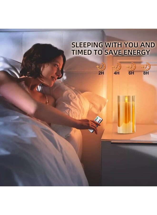 انفلكس مجموعة من 3 شموع زجاجية بدون لهب تعمل بمؤقت وجهاز تحكم عن بعد وشمعة عمودية متوهجة تعمل بالبطارية، ديكور مطعم اعترافات العطلات - Image 5