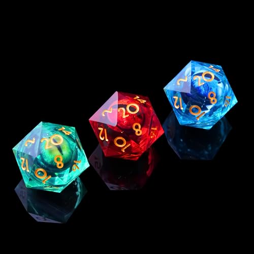 YEMEKO 3Pcs D20 Dargon Eye Liquid Core DND Dice Set with 3 Color 22mm Resin Sharp Edge 20 Sided DD Dice 22mm Handmade Polyhedral DD Dice for RPG MTG Table GamesGreenRedBlue - Image 5