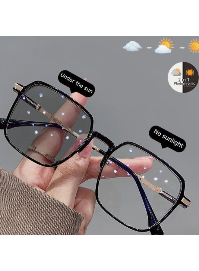 Unisex Square Photochromic Blue Light Blocking Glasses with UV Protection - Image 1