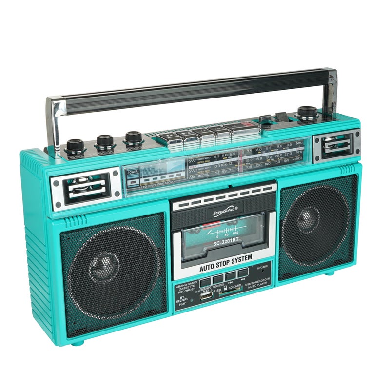 SUPERSONIC راديو وكاسيت سوبر سونيك SC-3201BT 4 نطاق ومكبر صوت، مكبر صوت بلوتوث، راديو AM/FM/SW مع تشغيل MP3، USB وبطاقة SD، 3 نطاق EQ ومدخل سماعة. (أخضر مائل إلى الأزرق) - Image 4