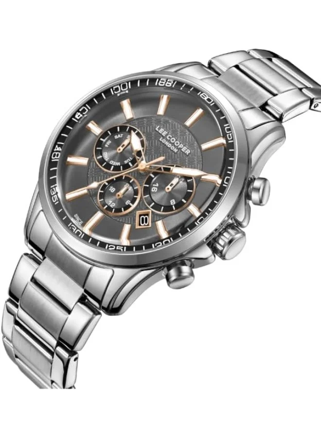 لي كوبر Lee Cooper Men's Watch, Multi Function Display and Metal Strap - LC08149.360, Silver