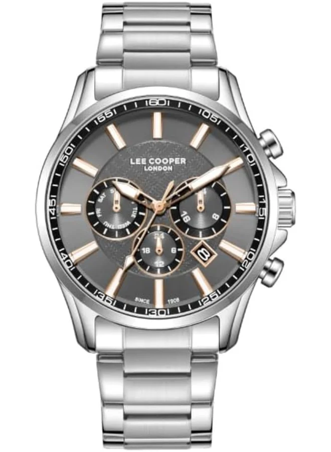لي كوبر Lee Cooper Men's Watch, Multi Function Display and Metal Strap - LC08149.360, Silver