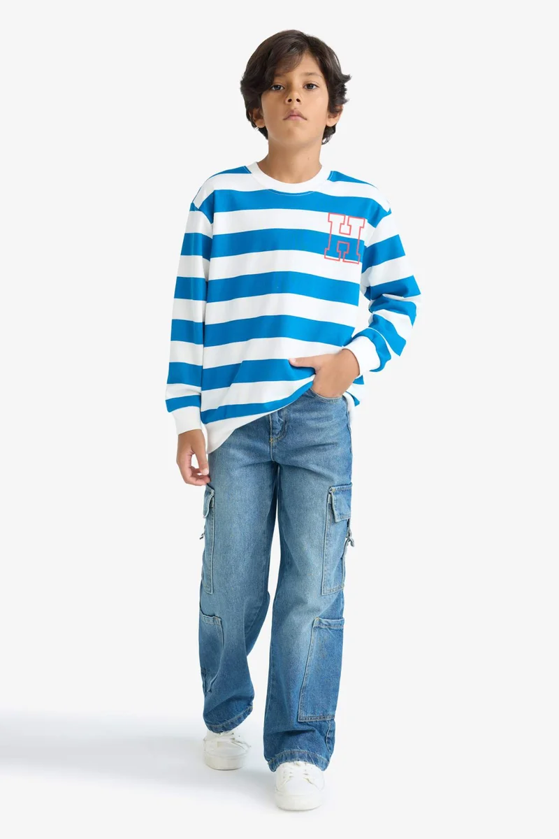 ديفاكتو Boy Crew Neck Striped Sweatshirt