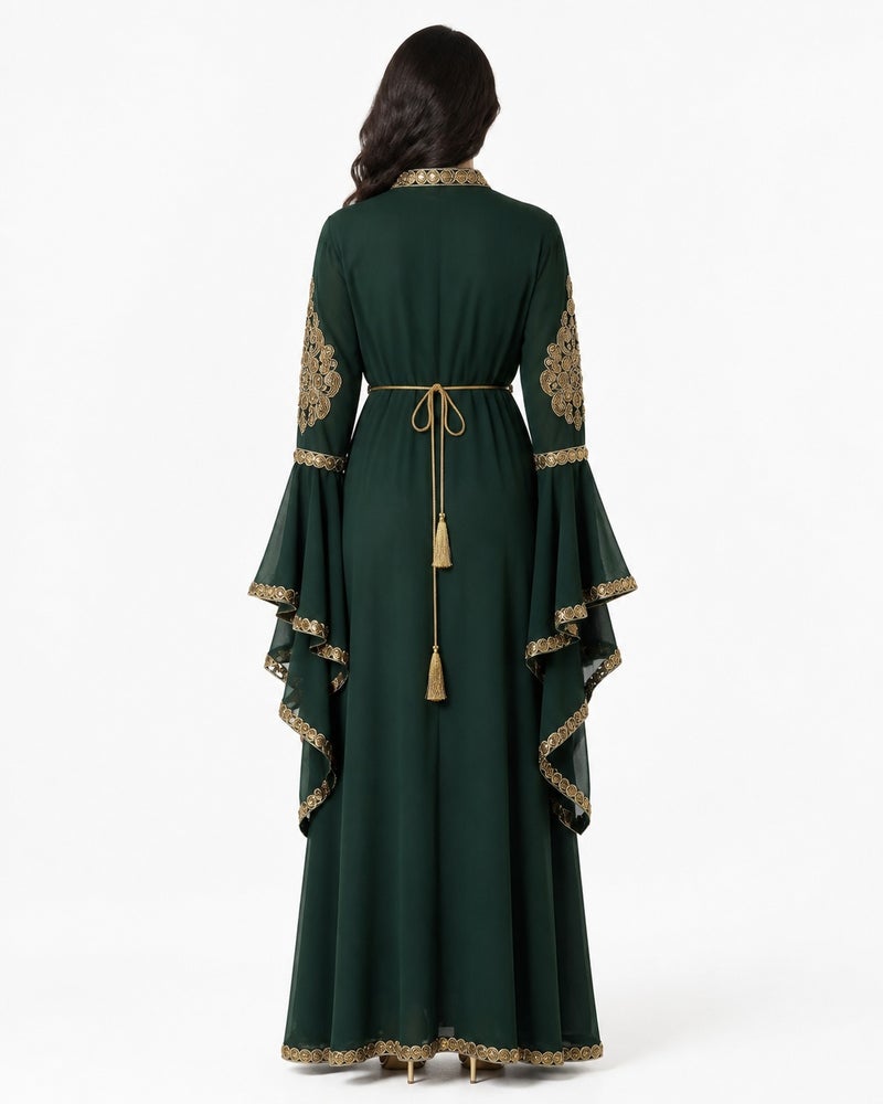 Mohamed Zahabi Women’s Maxi Kaftan with Handcrafted Embellishments – Deep Emerald Green - Image 4