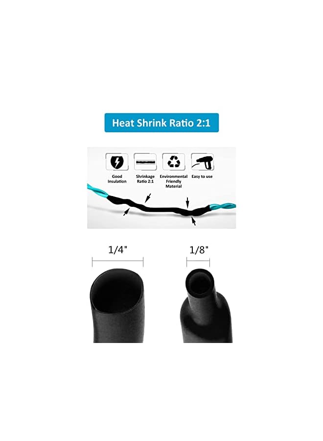 KASTWAVE Heat Shrink Tubing, Heat Shrink Tube Wire Shrink Wrap UL Approved Ratio 2:1 Electrical Cable Wire Kit with Case, Long Lasting Insulation Protection, Safe and Easy, Eco-Friendly (8 Sizes) - Image 5