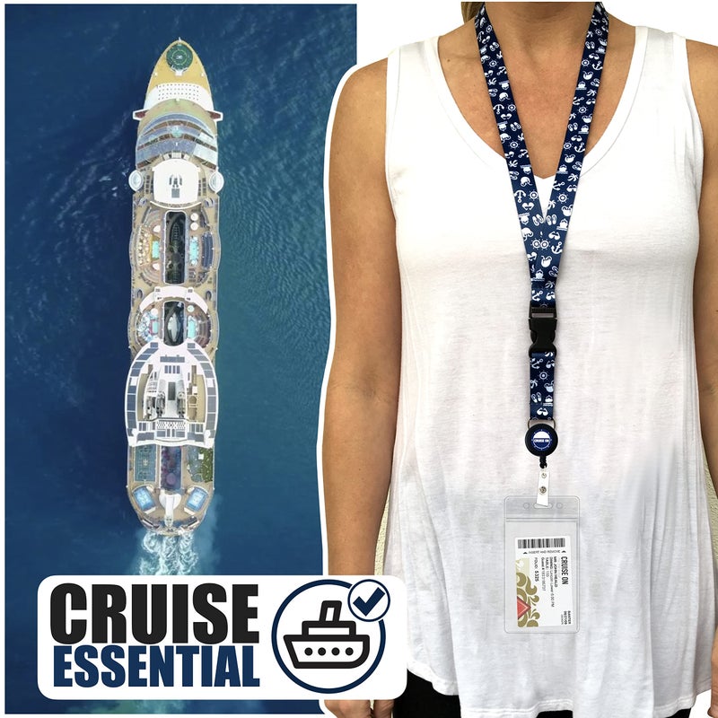 Cruise On Carnival Cruise Luggage Tag Holders (4 Pack) & Lanyards (2 Pack), Large, Clear & Waterproof, Cruise Essentials 2026-2027 for Ship Cards & Baggage â€“ Durable Travel Accessories (Blue Icons) - Image 4