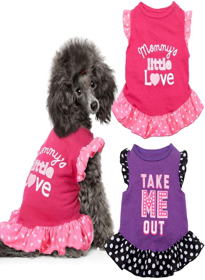 Weewooday 2 Pieces Dog Dresses for Dogs Cute Girl Female pet Dress Mommy Puppy Shirt Skirt Dresses Pet Summer Clothes Apparel for Cats(Love and Me,Medium) - Image 1