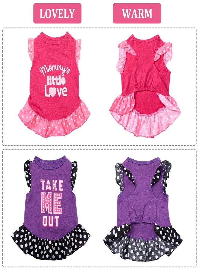 Weewooday 2 Pieces Dog Dresses for Dogs Cute Girl Female pet Dress Mommy Puppy Shirt Skirt Dresses Pet Summer Clothes Apparel for Cats(Love and Me,Medium) - Image 3