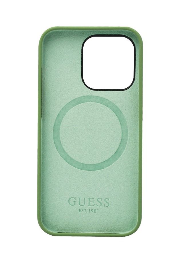 GUESS Magsafe Liquid Silicone Logo Hard Case For iPhone 14 Pro Plate Kaki - Image 4