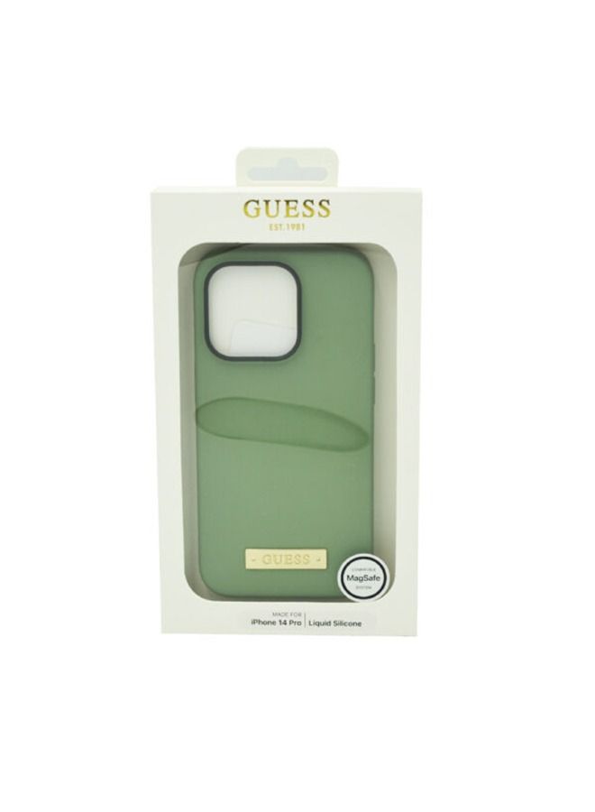 GUESS Magsafe Liquid Silicone Logo Hard Case For iPhone 14 Pro Plate Kaki - Image 2