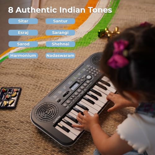 Kadence K-Tone Mini Blue Keyboard – 32 Mini Keys, 128 Tones including 15 Realistic Voices & 8 Indian Instruments, 128 Rhythms, 30 Demo Songs, Kids Keyboard with power adapter (With Adapter) - Image 3