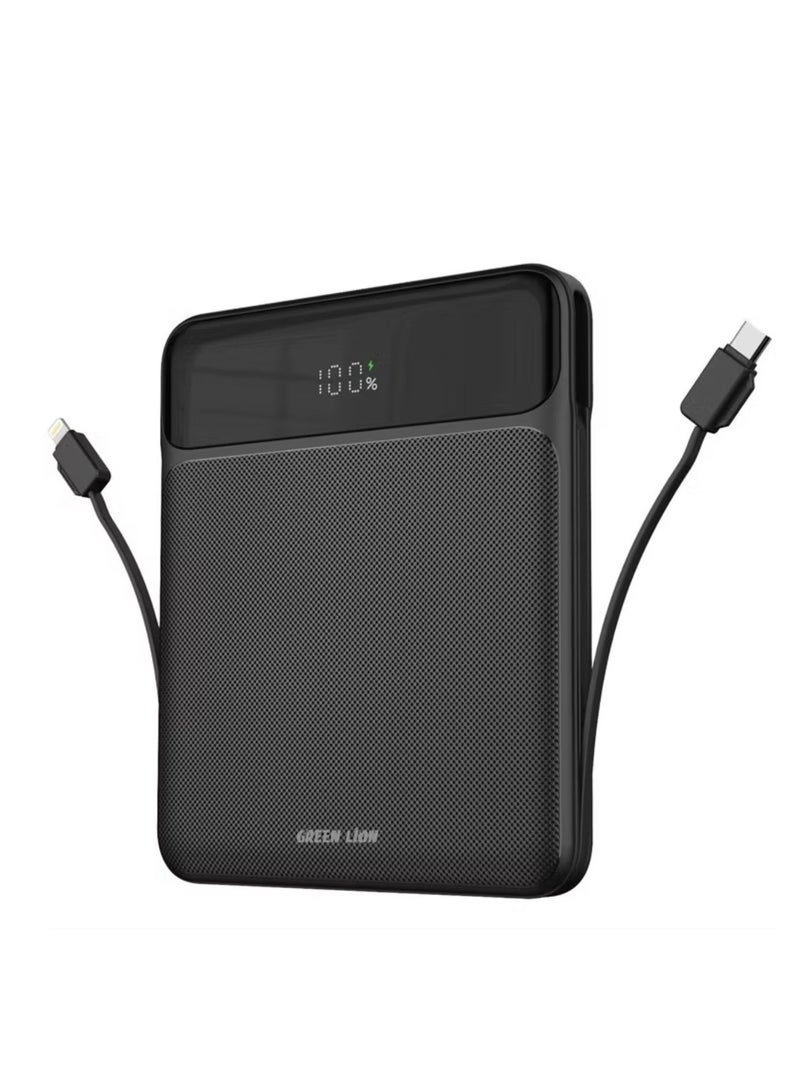 جرين ليون باور بانك فائق النحافة 120 واط 20000 مللي أمبير/ساعة، كابلات مدمجة Lightning وType-C، يدعم شحن الكمبيوتر المحمول، شاشة رقمية LED - أسود - Image 1