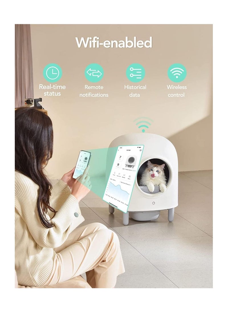 V2COM Self Cleaning Cat Litter Box, No More Scooping Automatic Cat Litter Box with APP Control, Safety Protection, Odor Removal, Large Space for Multiple Cats