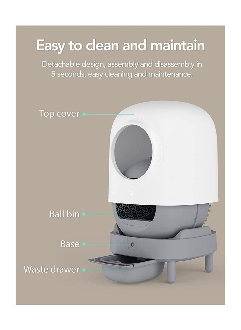V2COM Self Cleaning Cat Litter Box, No More Scooping Automatic Cat Litter Box with APP Control, Safety Protection, Odor Removal, Large Space for Multiple Cats
