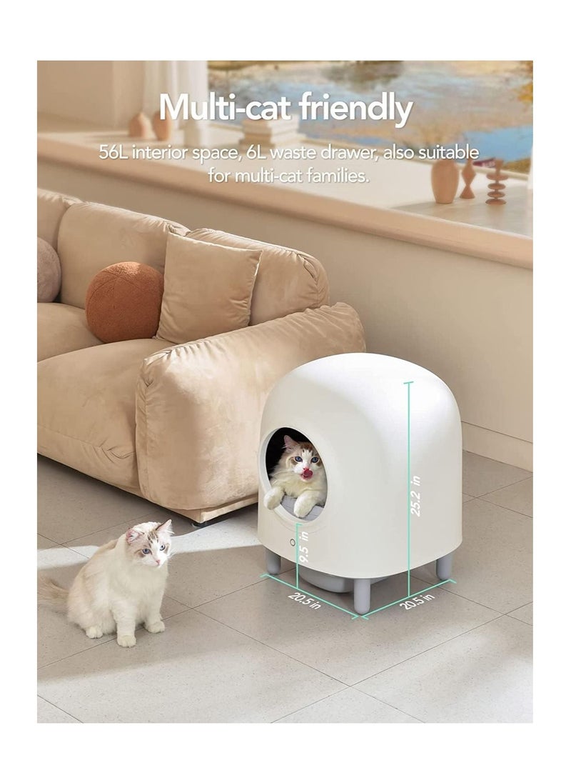 V2COM Self Cleaning Cat Litter Box, No More Scooping Automatic Cat Litter Box with APP Control, Safety Protection, Odor Removal, Large Space for Multiple Cats