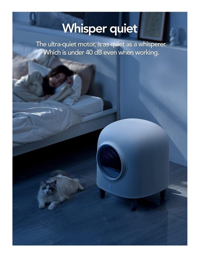 V2COM Self Cleaning Cat Litter Box, No More Scooping Automatic Cat Litter Box with APP Control, Safety Protection, Odor Removal, Large Space for Multiple Cats