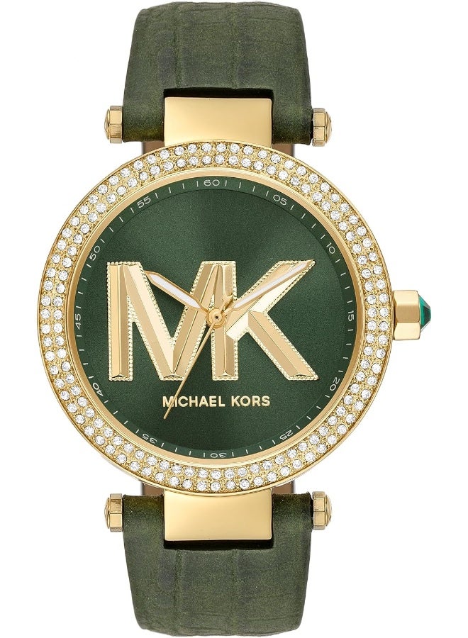 Michael Kors Women Parker Three-Hand Green Croco Leather Band Watch MK4724 - Image 1