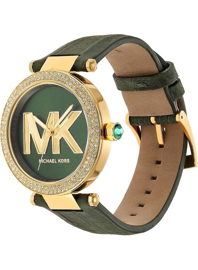 Michael Kors Women Parker Three-Hand Green Croco Leather Band Watch MK4724 - Image 3