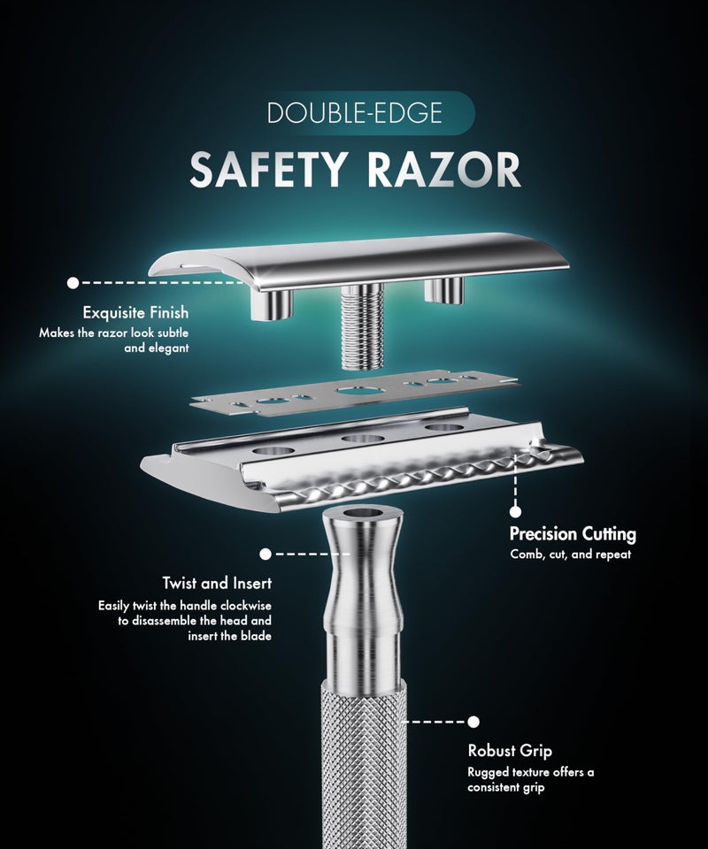 Utopia Care Double Edge Safety Razor for Men & Women with 10 Premium Stainless Steel Blade Refills, Reusable Single Blade Razor, Silver - Image 2