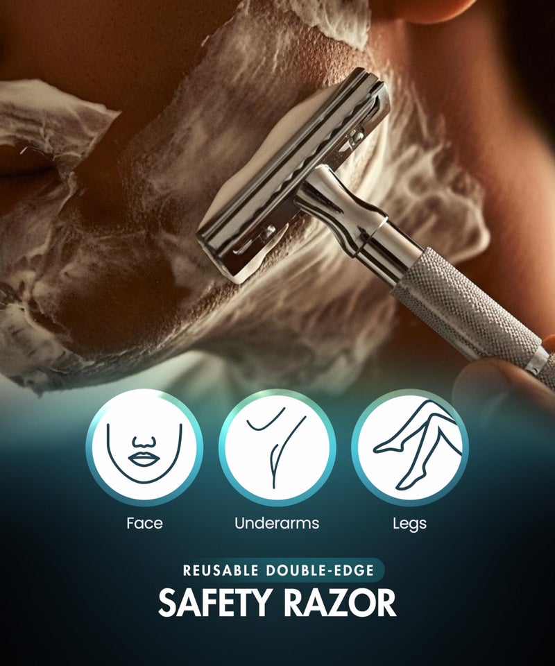 Utopia Care Double Edge Safety Razor for Men & Women with 10 Premium Stainless Steel Blade Refills, Reusable Single Blade Razor, Silver - Image 4