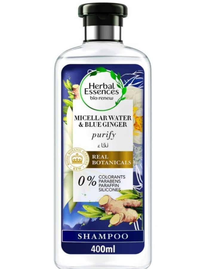 Herbal Essences Bio:Renew Natural Shampoo with Micellar Water & Blue Ginger for Hair Purifying, 400ml - Image 1