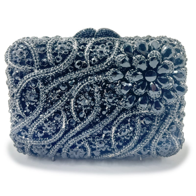 Flower Pattern Handmade Diamond-Encrusted Handbag Women'S Evening Bag Hollow Metal Hard Box Full Diamond Hand-Held Women'S Bag - Image 1