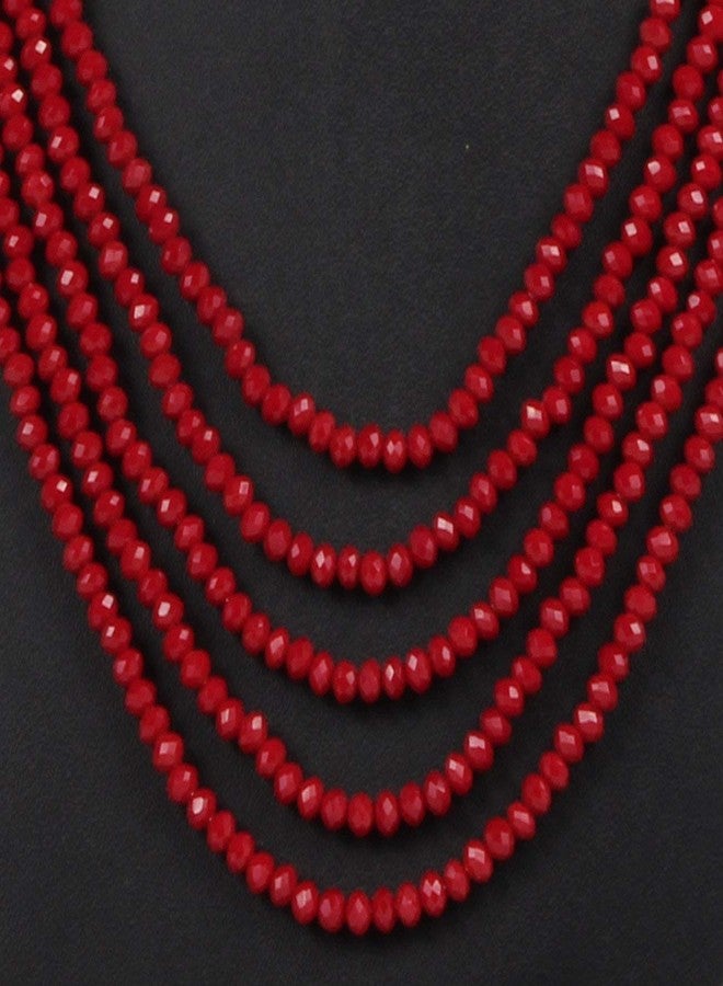 Karatcart Red Crystal Beads Multi-Strand Necklace For Women's - Image 4