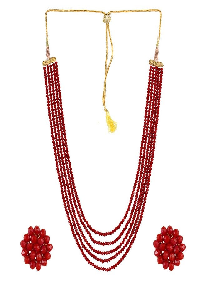 Karatcart Red Crystal Beads Multi-Strand Necklace For Women's - Image 1