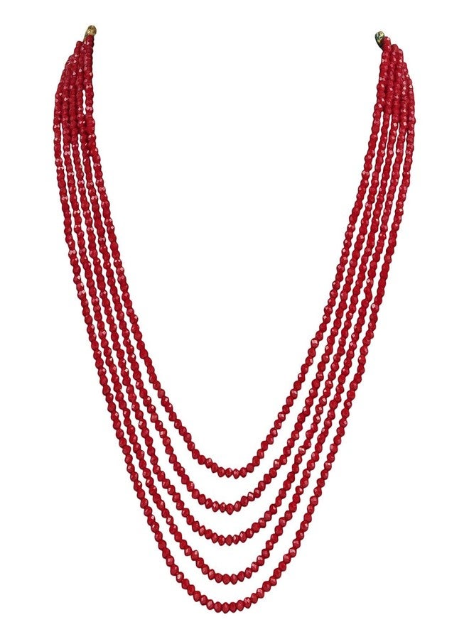 Karatcart Red Crystal Beads Multi-Strand Necklace For Women's - Image 3