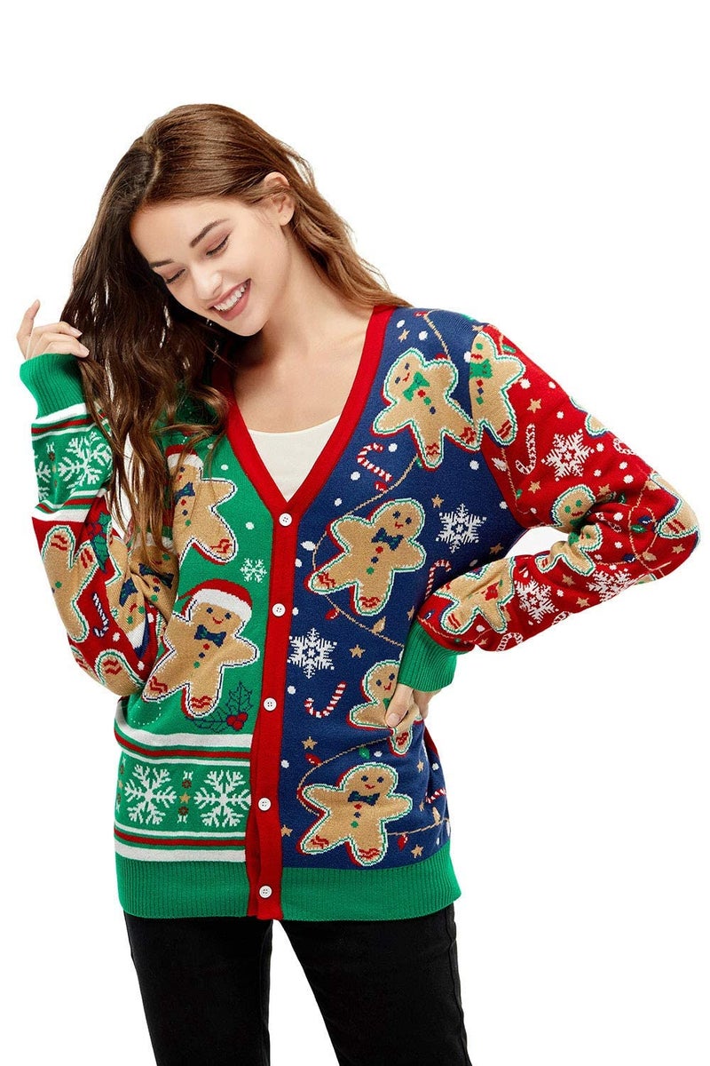 U LOOK UGLY TODAY Ugly Christmas Cardigan for Women, Unisex Men Xmas Sweater Funny Novelty Pullover for Party Festive Gingerbread Rocks Medium - Image 5