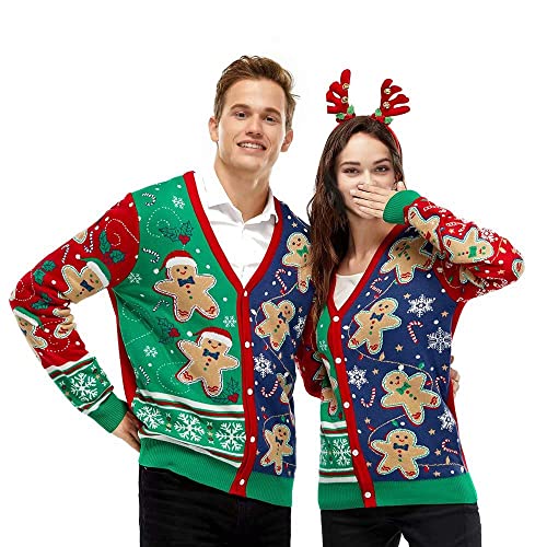 U LOOK UGLY TODAY Ugly Christmas Cardigan for Women, Unisex Men Xmas Sweater Funny Novelty Pullover for Party Festive Gingerbread Rocks Medium - Image 2