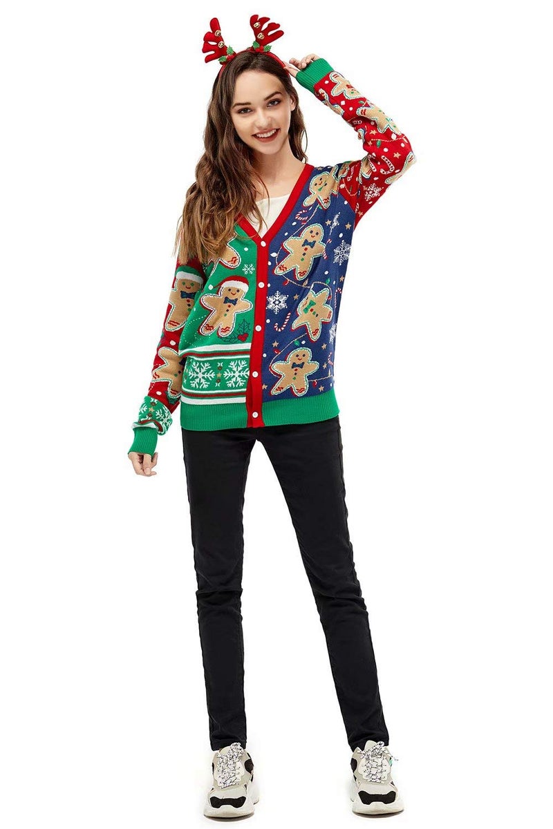 U LOOK UGLY TODAY Ugly Christmas Cardigan for Women, Unisex Men Xmas Sweater Funny Novelty Pullover for Party Festive Gingerbread Rocks Medium - Image 3